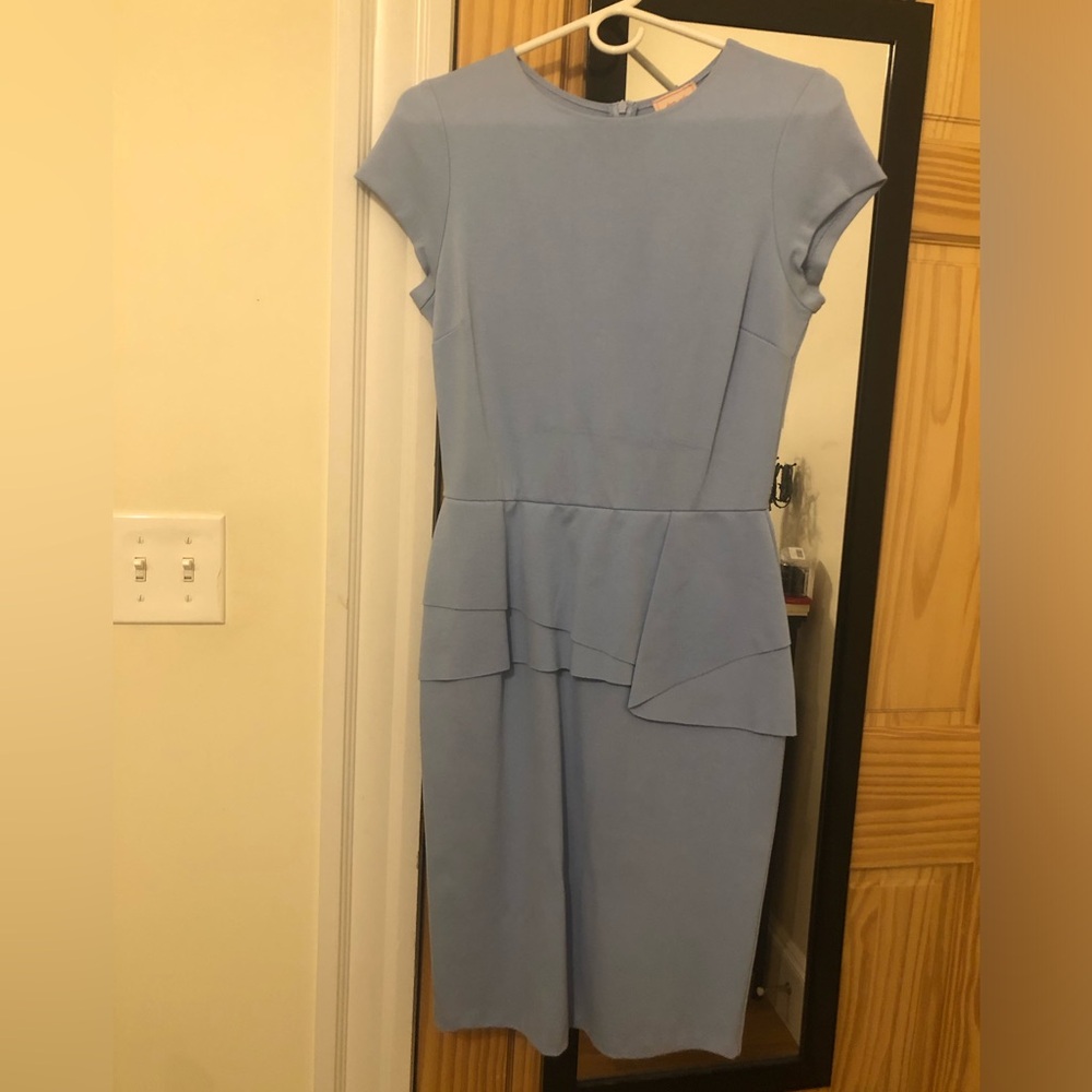 Blue Peplum Dress, Knee Length, Zip Up, Medium